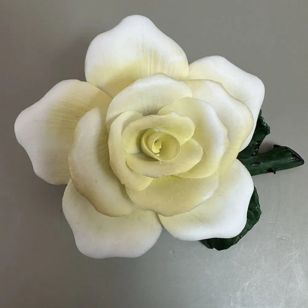 Vintage Porcelain White Rose Figurine Ceramic Flower Sculpture Capodimonte Style